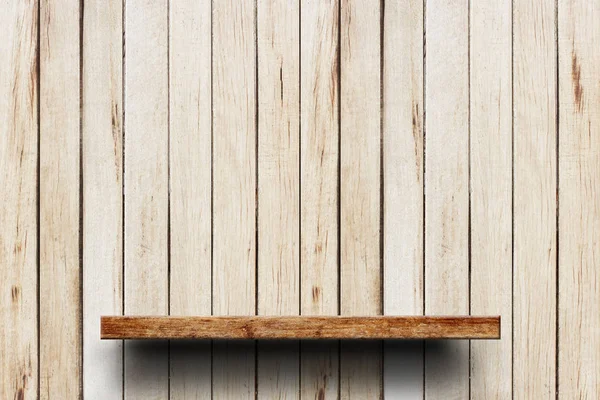 Wood shelves empty on a background of wooden wall. Empty top woo — Stock Photo, Image