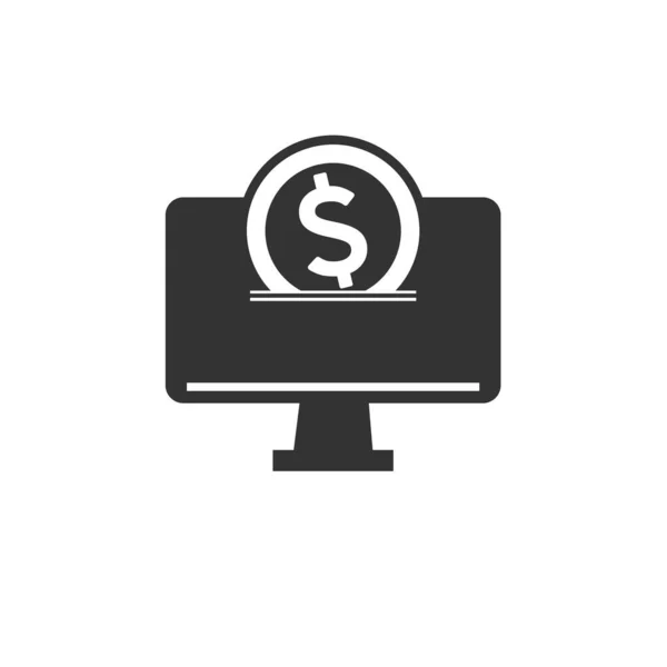 Icon money coin in computer. illustration isolated sign symbol t — Stock Vector