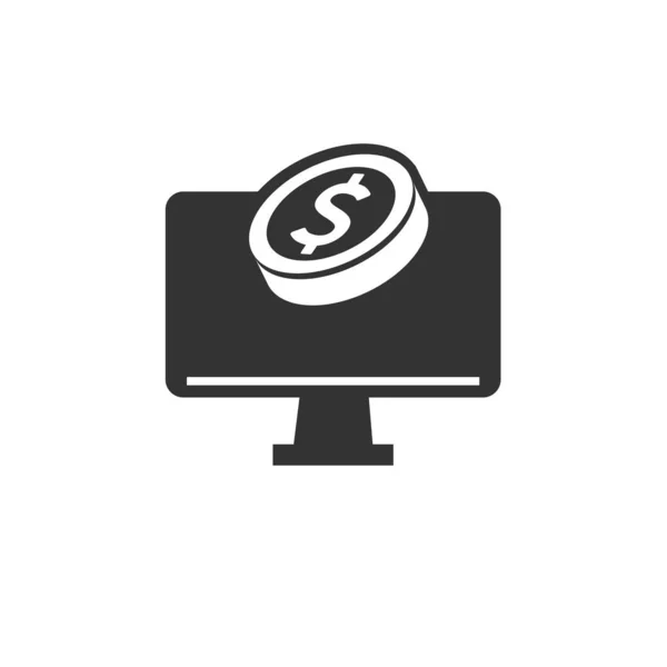 Icon money coin in computer. illustration isolated sign symbol t — Stock Vector