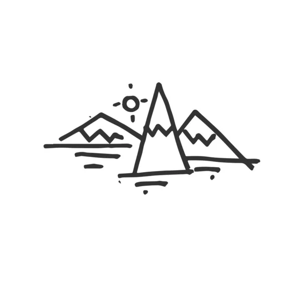 Kézzel rajzolt Vector Mountain ikonok izolált fehér háttér. S — Stock Vector