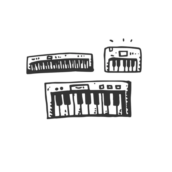 Hand Drawn Vector synthesizer piano Keyboard icons isolated on w — Stock Vector