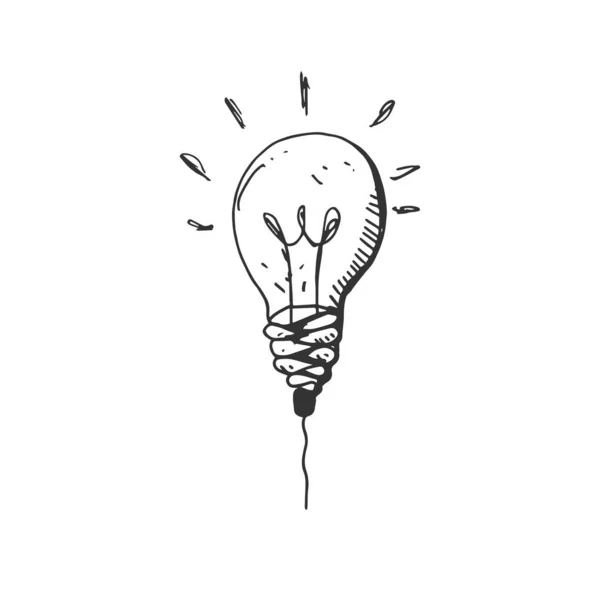 Hand drawn Idea Light bulb icon black. on white background. vect — Stock Vector