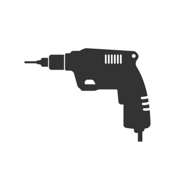 Matkap simgesi siyah düz stil tasarımı. Vektör grafik illüstrasyon.