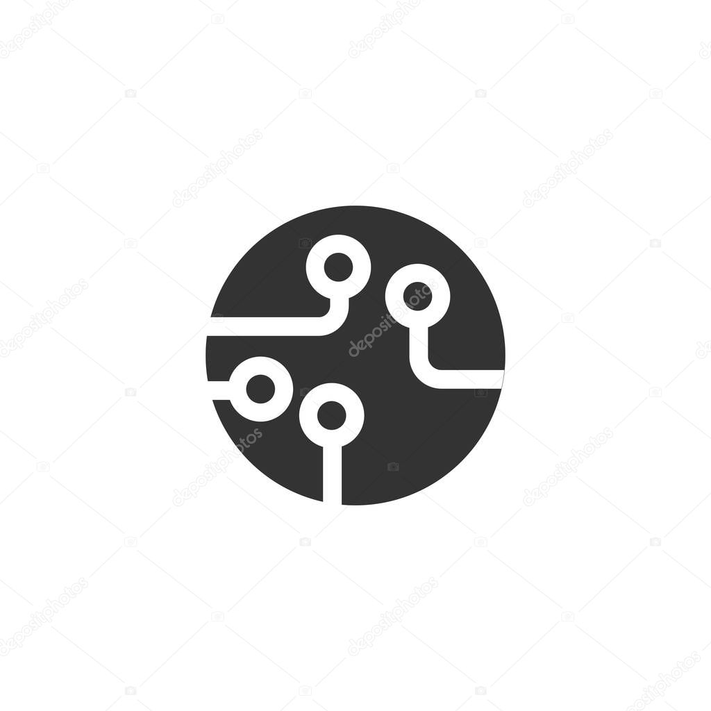 Circuit board icon black in flat style vector illustration on white isolated background. Technology microchip