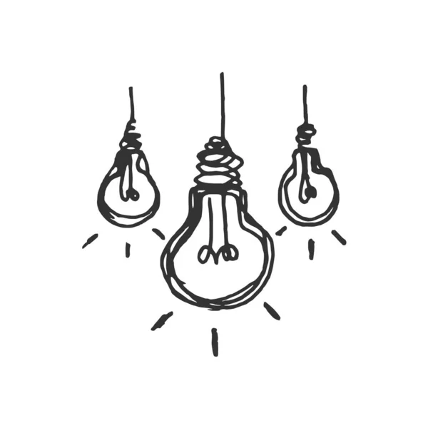 Hand drawn Idea Light bulb icon black. on white background. vect — Stock Vector