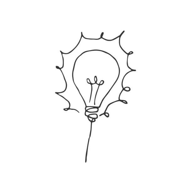 Hand getekende idee gloeilamp pictogram zwart. op witte achtergrond. Vect — Stockvector