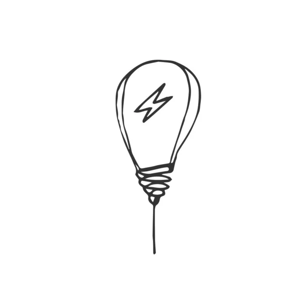 Hand getekende idee gloeilamp pictogram zwart. op witte achtergrond. Vect — Stockvector