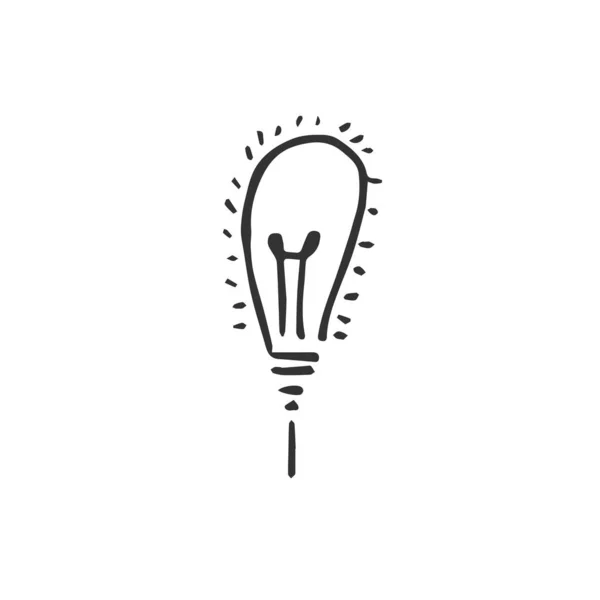 Hand getekende idee gloeilamp pictogram zwart. op witte achtergrond. Vect — Stockvector