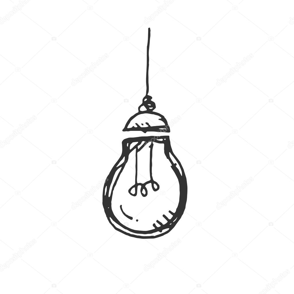 hand drawn Idea Light bulb icon black. on white background. vect