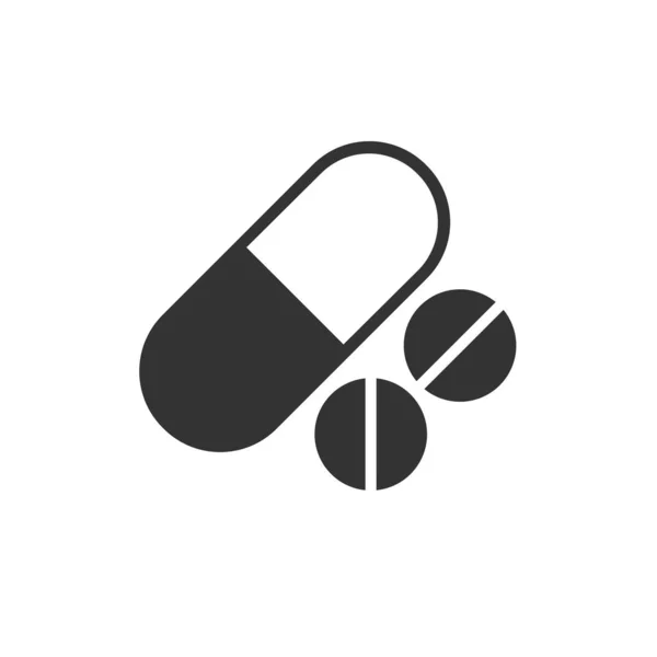 Medicijnen pillen - Capsule en pil pictogram zwart op witte achtergrond — Stockvector