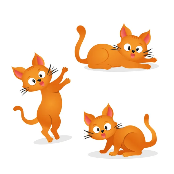 Farklı pozlarda kırmızı bir kedi tasviri, kedi arka plan olmadan düz vektör oynuyor