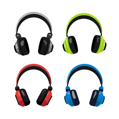 Arkaplanı olmayan renkli kulaklık seti düz vektör çizimi