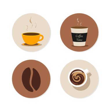 Kahve zamanı kahverengi simgeler vektörünü belirler.