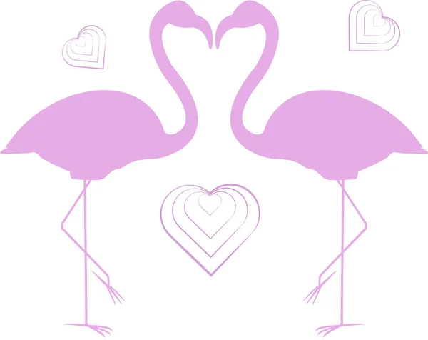 Vector Illustration Silhouette Pink Flamingo Hearts — Stock Vector