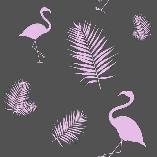 Vektor ilustrasi dari siluet dari flamingo merah muda dengan daun palem - Stok Vektor