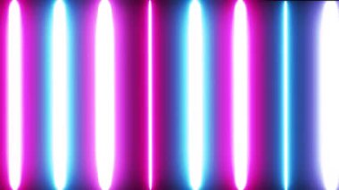 Yanıp sönen ışık efektli 4K neon şeritler. Disko, parti, VJ döngüleri, konserler, müzik gösterileri, gece kulüpleri ve modern sahne görselleri için mükemmel soyut bir arka plan.