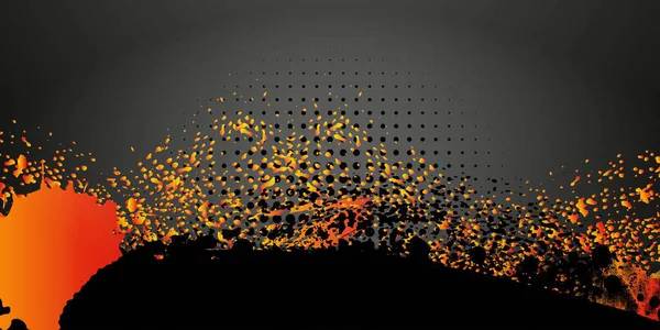 Yarım ton, grunge fırça darbeleriyle değişken doku. Turuncu ve siyah afiş, grunge çerçeve ve noktalı doku. Retro punk, komik ya da pop vektör geçmişi. Elle çizilmiş kaba leke şablonu.