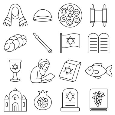 Judaica simgeleri hazır. Dini semboller koleksiyonu. Asgari çizgi tasarımı. EPS 10.