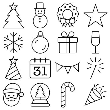 Noel simgeleri hazır. Tatil elementleri koleksiyonu. Basit bir taslak. EPS 10.