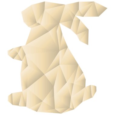 Tavşan silueti. Beyaz çokgen vücut. Kristal Hayvan Vektörü. Yüz hatları. EPS 10.