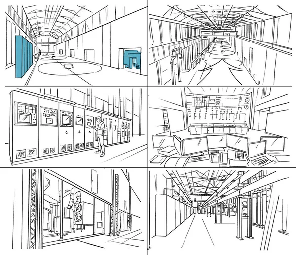 Storyboard Con Interni Industriali Motori Fotografia Stock