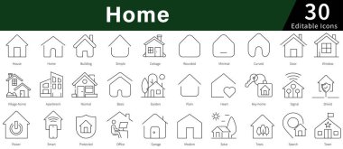 Home Editable Line Icons Set for House, Real Estate, Property, and Residential Buildings