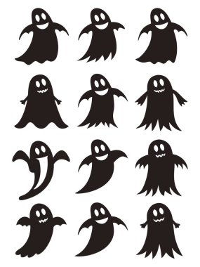 Tatlı hayalet siluetleri ile ürkütücü Cadılar Bayramı eğlencesi.