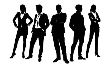 Silhouette of a diverse business team standing together in professional attire.