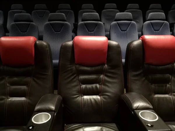 Red Leather Armchairs Empty Cinema — Stock Photo, Image