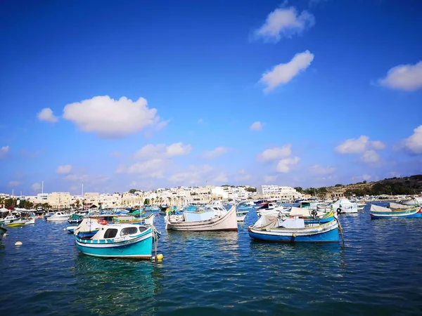 Kilátás Marsaxlokk Kikötő Máltán — Stock Fotó