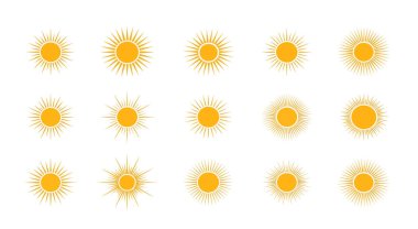 Set of diverse sun illustrations, showcasing different sun positions and designs. Ideal for use in various graphic design projects.