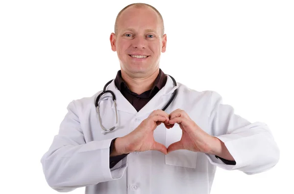 Doctor White Lab Coat Stethoscope Shows Heart Sign Chest Level Stock Picture
