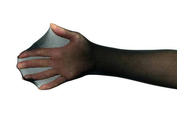 Female Hands Black Stockings White Background — Stock Photo, Image