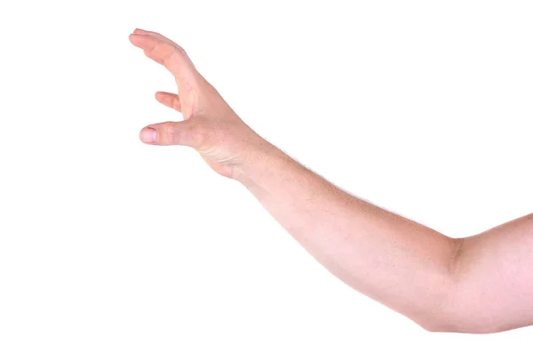 Male Hand Grabs White Background — Stock Photo, Image