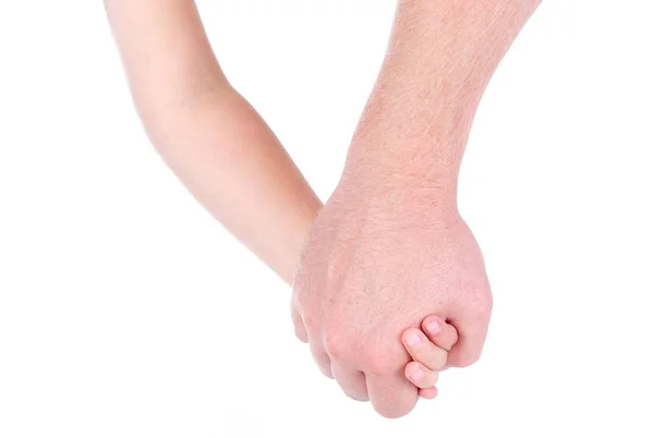 Papá Toma Mano Hija Sobre Fondo Blanco —  Fotos de Stock