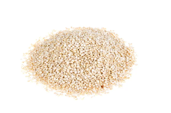 Beyaz bir arka planda Quinoa tohumları. Uygun beslenme, sağlıklı sağlık ürünleri.