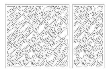 Dekoratif panel lazer kesim ayarlayın. ahşap panel. Zarif modern geometrik soyut desen. Oranı 1:2, 1:1. Vektör çizim.