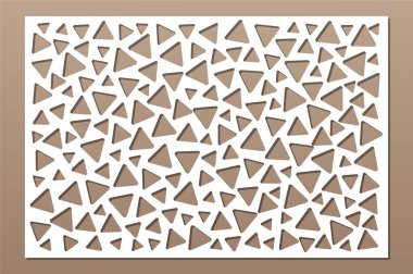 Dekoratif kart kesme. Üçgenler modeli tekrarlamak. Lazer paneli kesilmiş. Oranı 2:3. Vektör çizim.