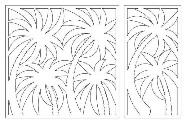 Set de tarjeta decorativa para cortar. Patrón de hoja de palma. Panel de corte por láser. Relación 1: 1, 1: 2. Ilustración vectorial . — Archivo Imágenes Vectoriales