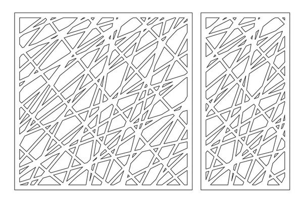 Dekoratif panel lazer kesim ayarlayın. ahşap panel. Zarif modern geometrik soyut desen. Oranı 1:2, 1:1. Vektör çizim.