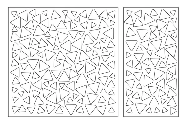Set de tarjeta decorativa para cortar. Repita el patrón de triángulos. Panel de corte por láser. Relación 1: 1, 1: 2. Ilustración vectorial . — Archivo Imágenes Vectoriales