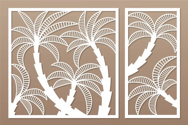 Ange dekorativa kort för kapning. Palm leaf mönster. Laserskurna panel. Förhållandet 1:1, 1:2. Vektorillustration. — Stock vektor