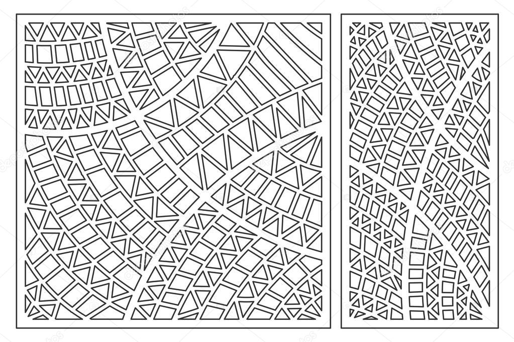 Set decorative card for cutting. Geometric ethnic pattern. Laser cut panel. Ratio 1:1, 1:2. Vector illustration.