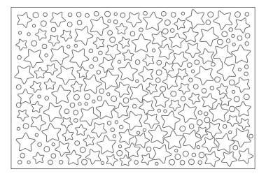 Dekoratif kart kesme. Dekoratif yıldız deseni. Lazer paneli kesilmiş. Oranı 2:3. Vektör çizim.