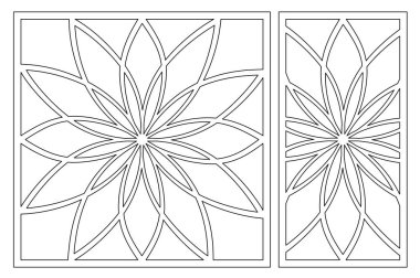 Kesim için şablon. Çiçek, geometrik desen. Lazer kesim. Oranı 1:1, 1:2 ayarlayın. Vektör çizim.