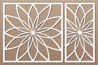 Kesim için şablon. Çiçek, geometrik desen. Lazer kesim. Oranı 1:1, 1:2 ayarlayın. Vektör çizim.