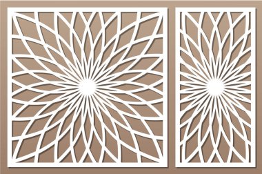 Kesim için şablon. Çiçek, geometrik desen. Lazer kesim. Oranı 1:1, 1:2 ayarlayın. Vektör çizim.