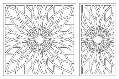 Kesim için şablon. Çiçek, geometrik desen. Lazer kesim. Oranı 1:1, 1:2 ayarlayın. Vektör çizim.