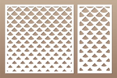 Dekoratif kart kesme lazer veya çizici için ayarla. Çapraz kare desen paneli. Lazer kesim. Oranı 1:1; 1:2. vektör çizim.