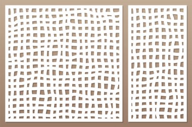 Dekoratif kart kesme lazer veya çizici için ayarla. Doodle Mesh desen paneli. Lazer kesim. Oran 1:2; 1:1. vektör çizim.